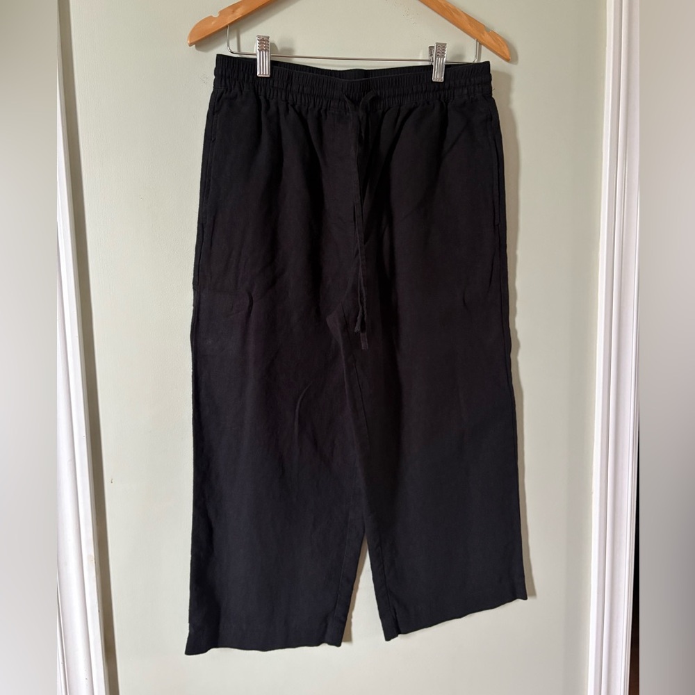 Womens DKNY Linen Black Casual Pants Cropped S